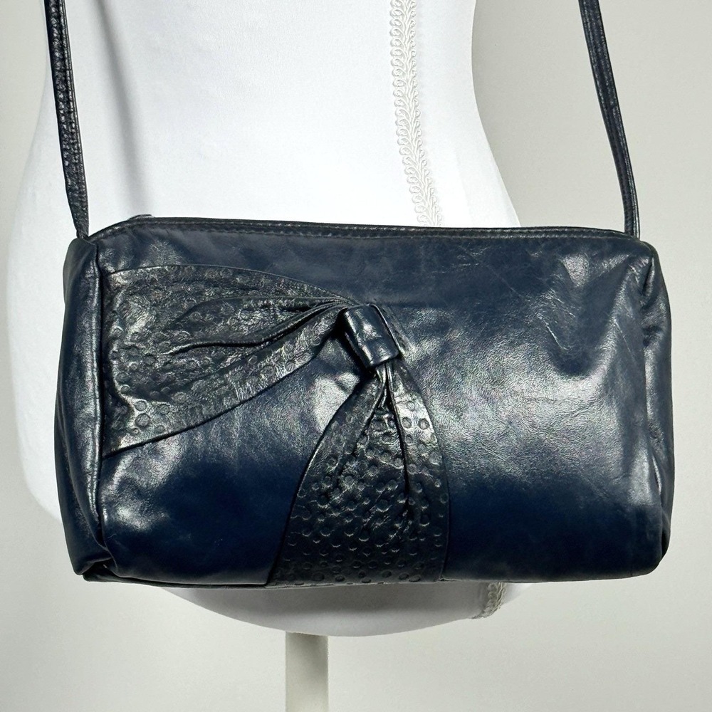 Classic Leather Crossbody Bag in Navy Blue